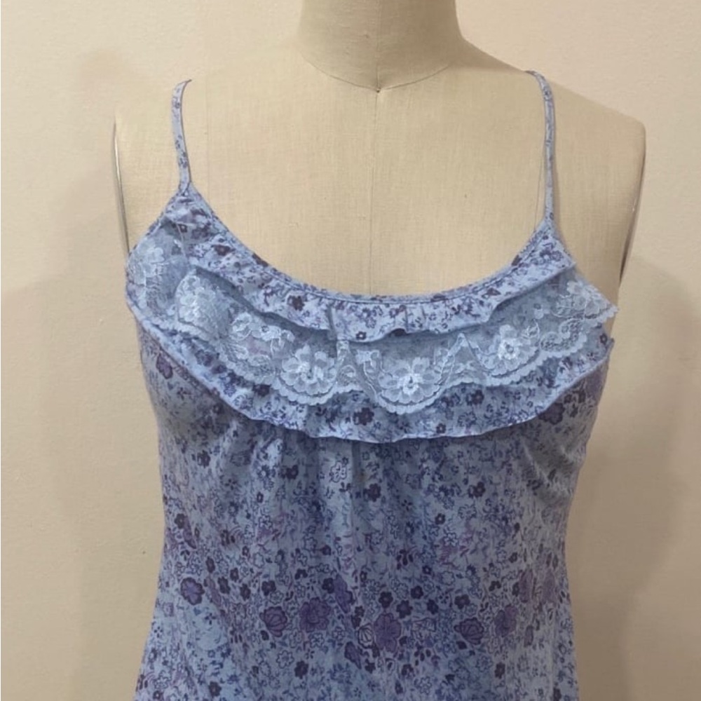 Y2k vintage Decree Blue Floral Camisole with Lace Ruffle